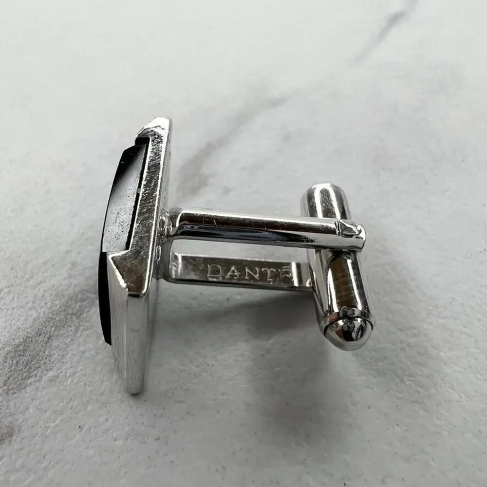 Dante Vintage Silver Tone and Black Single Cufflink